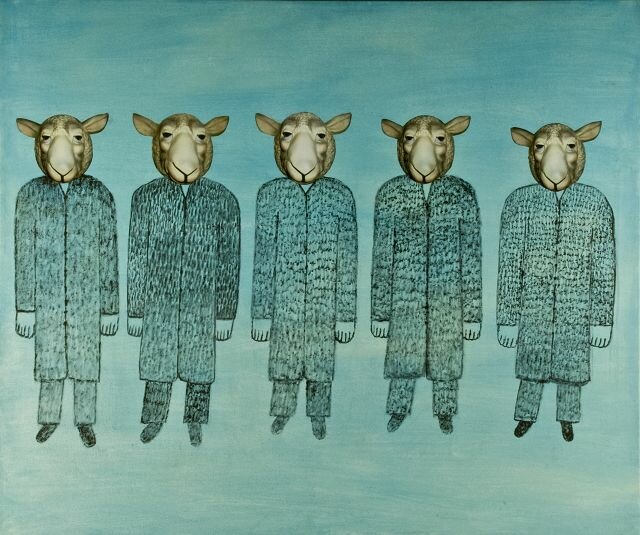 schafsmänner reihung iii, 2015, 100 cm x 120 cm – Werk von Maria Lehnen