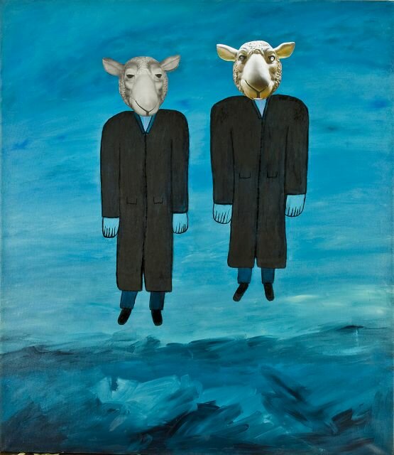 zwei schafsmänner v, 2015,130 cm x 110 cm – Werk von Maria Lehnen